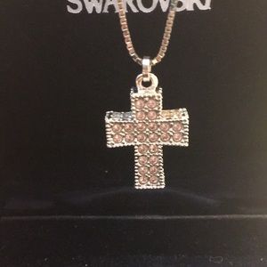 Swarovski crystal light pink cross necklace